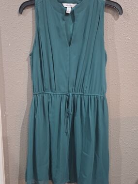 Nine West Teal Sleeveless Drawstring Waist Mini Dress